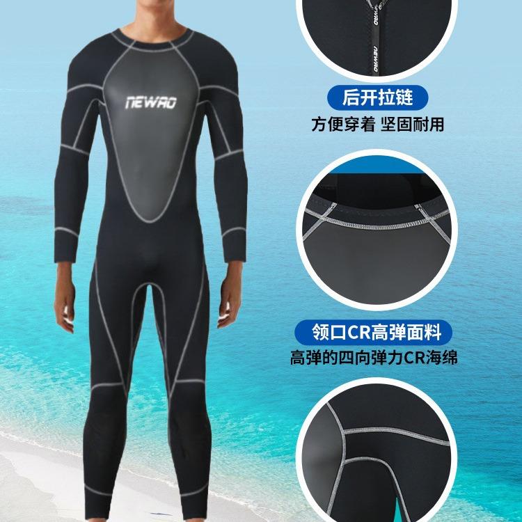3mm Professional Diving Suit Men's One-Piece Long Sleeves Snorkeling Outdoor Sports 1 Thickened Warm plus Size Sun Protection Quick-Drying Wet Suit 2