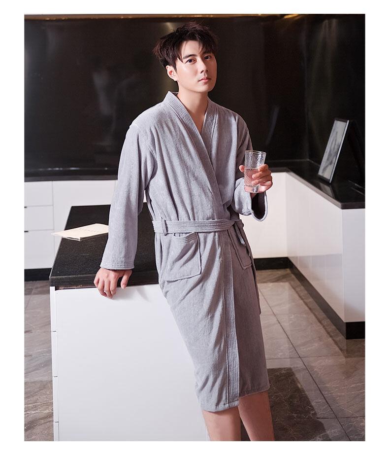 Product Introduction of Pure Cotton Hotel Bathrobe 2024 Autumn Winter Men's Quick Dry Towel Material All Seasons Adult Sleep Robe Hotel Style 12