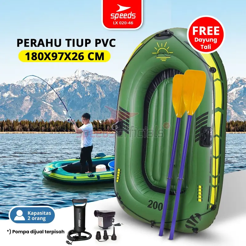 SPEEDS Perahu Karet Tiup Mancing Kayak + Dayung Inflatable Rafting Sport Boat 2 Orang Arung Jeram 020-46 0