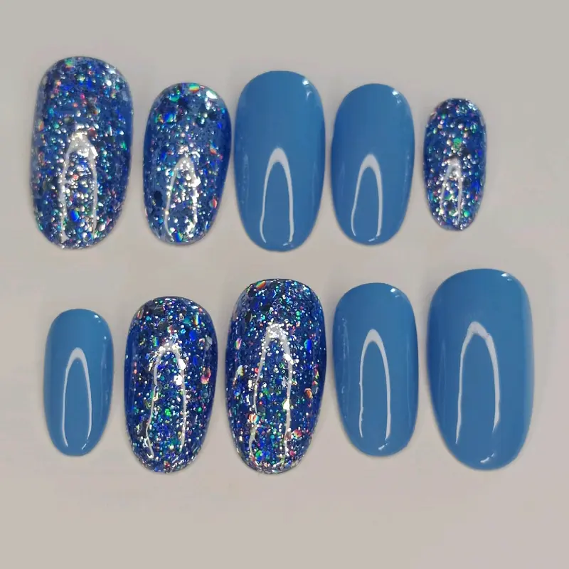 Custom press on nails blue sky Tahan Lama High Gloss Kuku 0