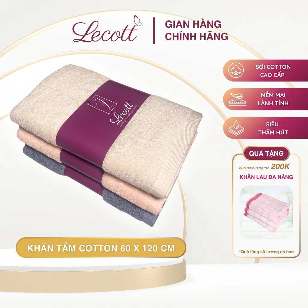 💯Great Deal 30% Off💯Khăn tắm Lecott 60x120cm SIÊU THẤM NƯỚC chất liệu 100% cotton dùng cho gia đình, homestay, khách sạn
