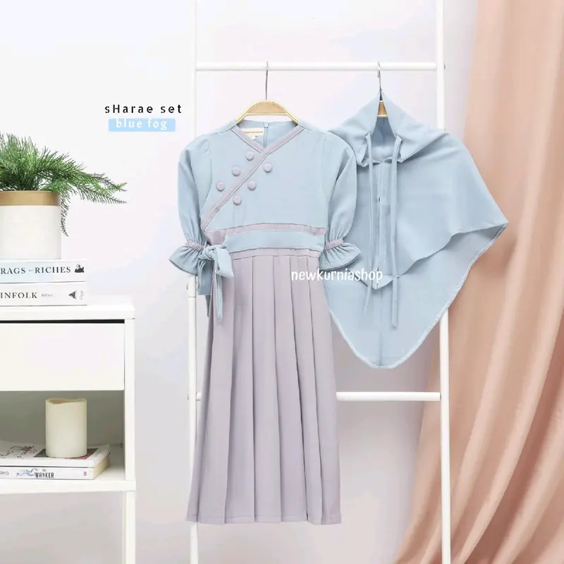 Gamis muslim anak perempuan set hijab Sharae 0