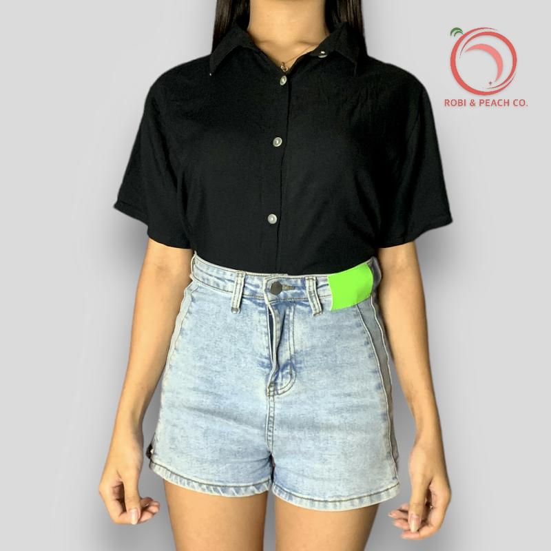 Robi & Peach: Bethany#1 REGULAR Plain Button Down Crop Top for Women | (Suggested Fit: Small to Med) Casual Collar 1
