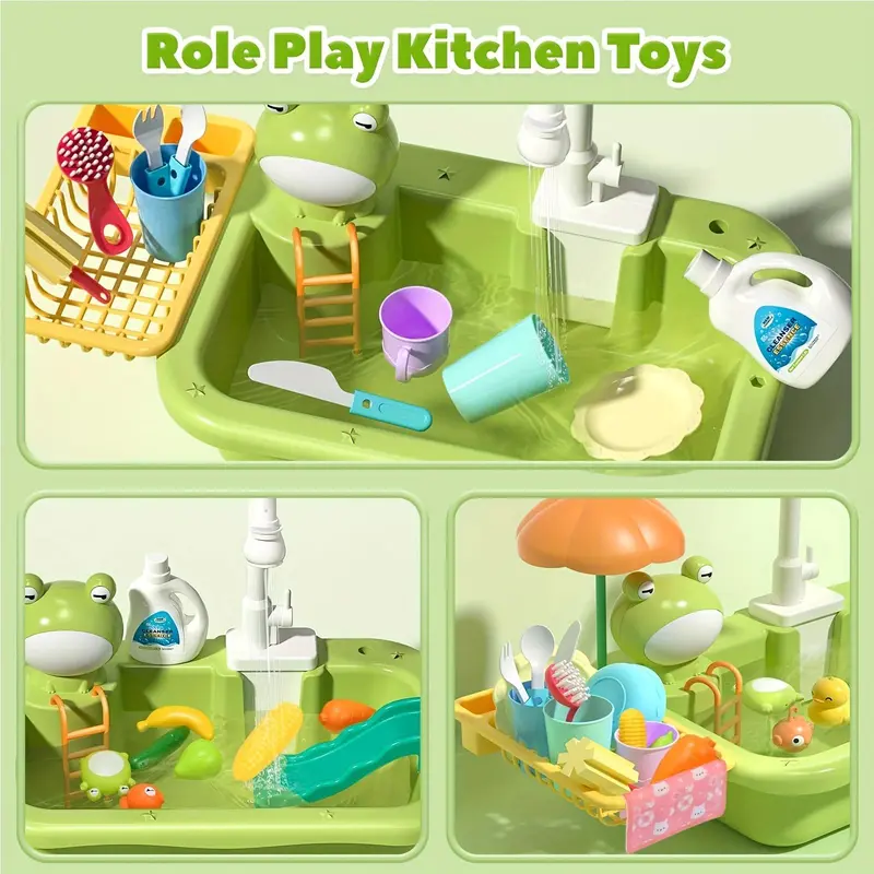 Kitchen Sink Toy with Electric Faucet, 1 Set Play Sink with Running Water, Play Kitchen Toy Accessories, Pool Floating Fishing Toys for Water Play 5