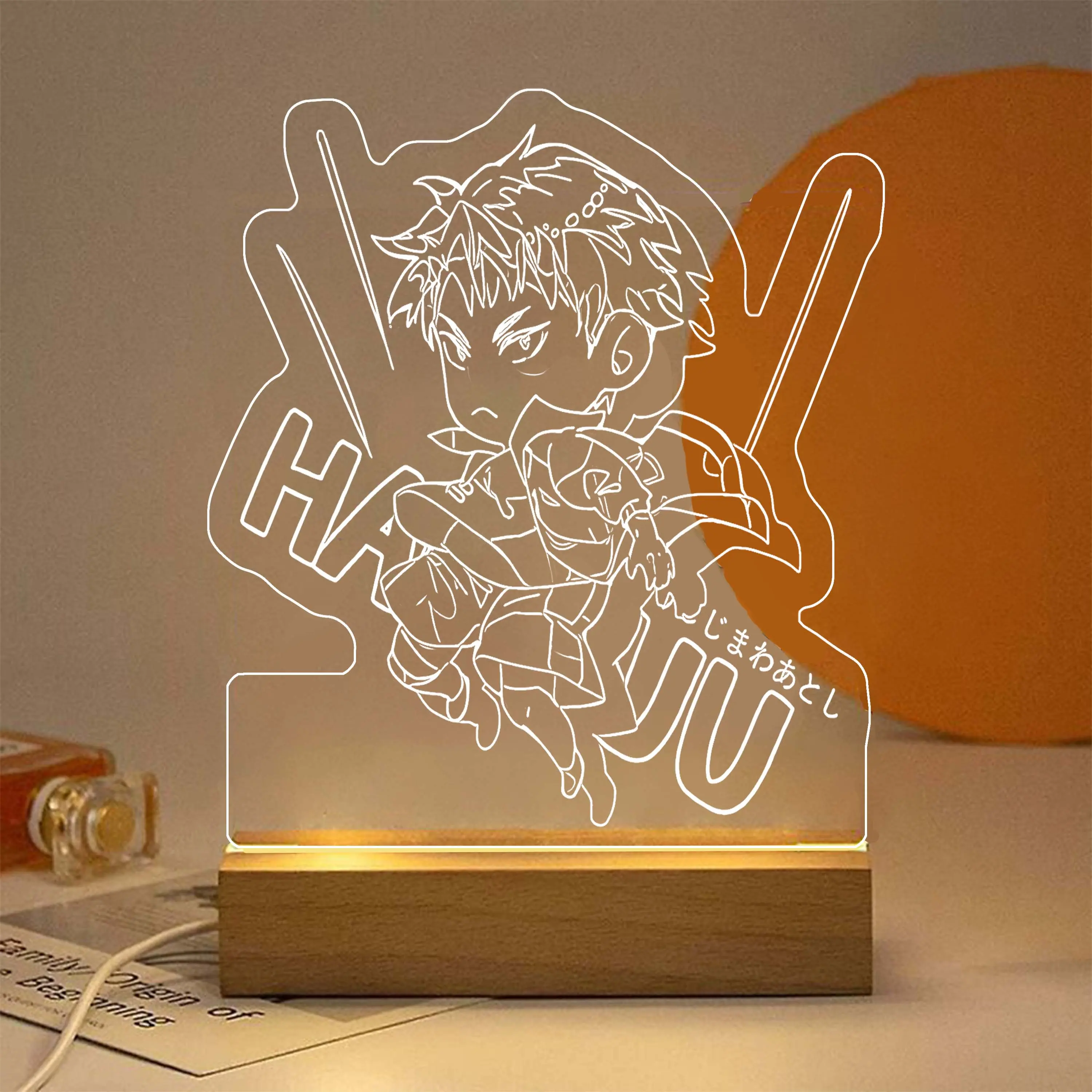 Lampu tidur hias ukiran akrilik Haikyuu White