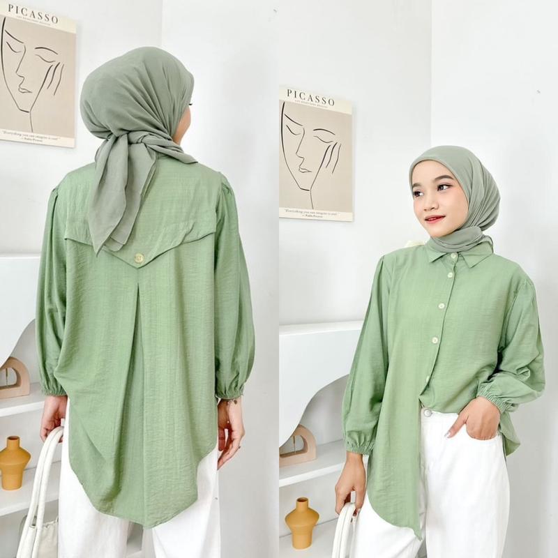 Kemeja Wanita Bahan Polo Linen Laura Blouse Atasan Wanita Full Kancing Lengan Panjang Fashion Remaja Dewasa Kekinian baju model terbaru By Mool Rakyat.Id 3