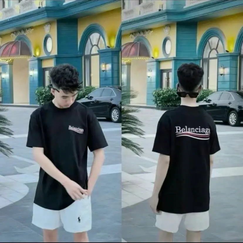 Áo thun balen chữ THÊU sắc nét bền đẹp chuẩn from dáng chất liệu cotton co dãn 2 chiều thấm hút mồ hôi hot trend 2025
