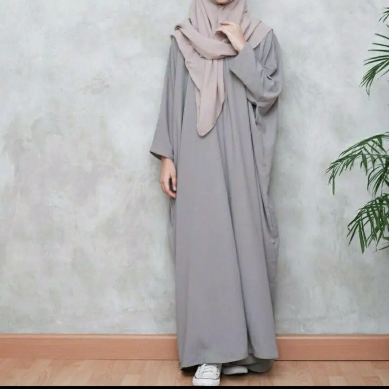 Gamis abaya hitam polos bahan #CRINGKLE AIRFLOW# Muslim Wanita Dewasa Syari Arab Umroh Maxi Remaja Dress Crinkle Lebaran Mewah Casual Silver Simple exclusive 6