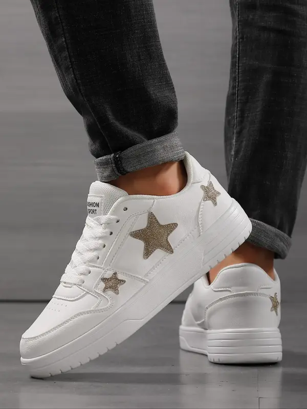 Women's Fashionable Star Patched Design Low Top Sneakers, Casual Comfortable Breathable Sports Running Shoes, All-match Basic Shoes for Daily Wear 3