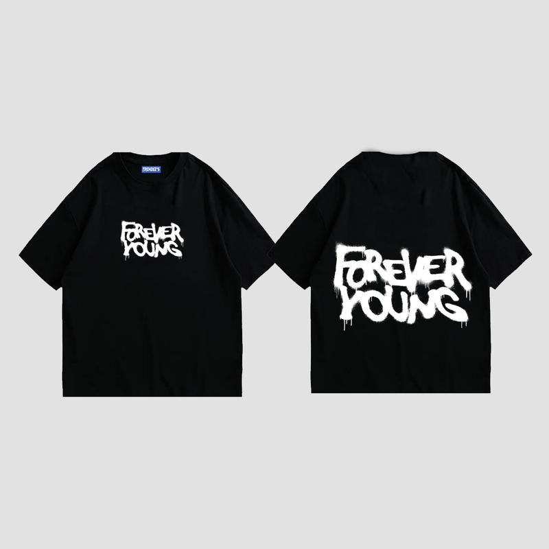 TRNDS REGULER OVERSIZE T-Shirt /  Baju kaos pria hitam FOREVER YOUNG - TM012 Combed Kain 0
