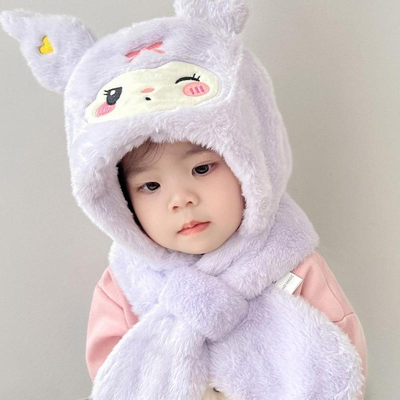 Product Introduction of Mũ Trẻ Em Kuromi, Thiết Kế Hoạt Hình Dễ Thương, Bộ Lông Cừu Ấm Áp, Mũ Ngoài Trời, Mảnh Khăn Quàng Cổ, Mới Mùa Đông, N2L3 23