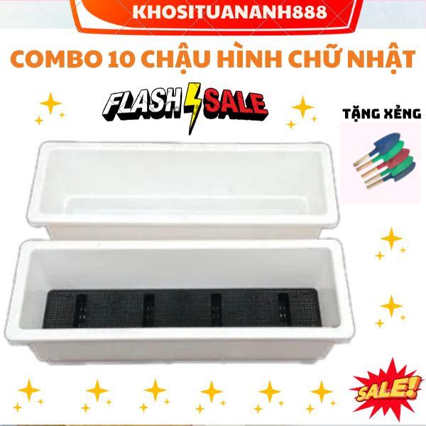 Combo 10 chậu +Tặng Xẻng Chậu nhựa trồng hoa trồng rau trồng cây cảnh hình chữ nhật thông minh KT 48x20x16cm Tiện Lợi
