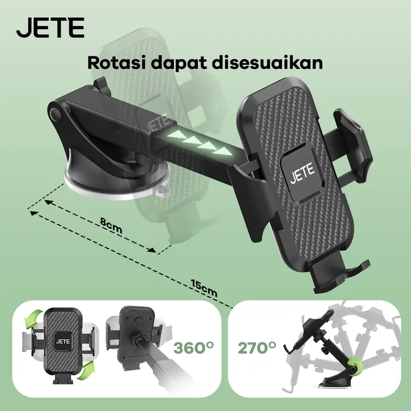 JETE H10B Suction Cup Holder HP Dashboard Mobil Kaca Depan Universal 270° View Angle Metal Smartphone Car 7