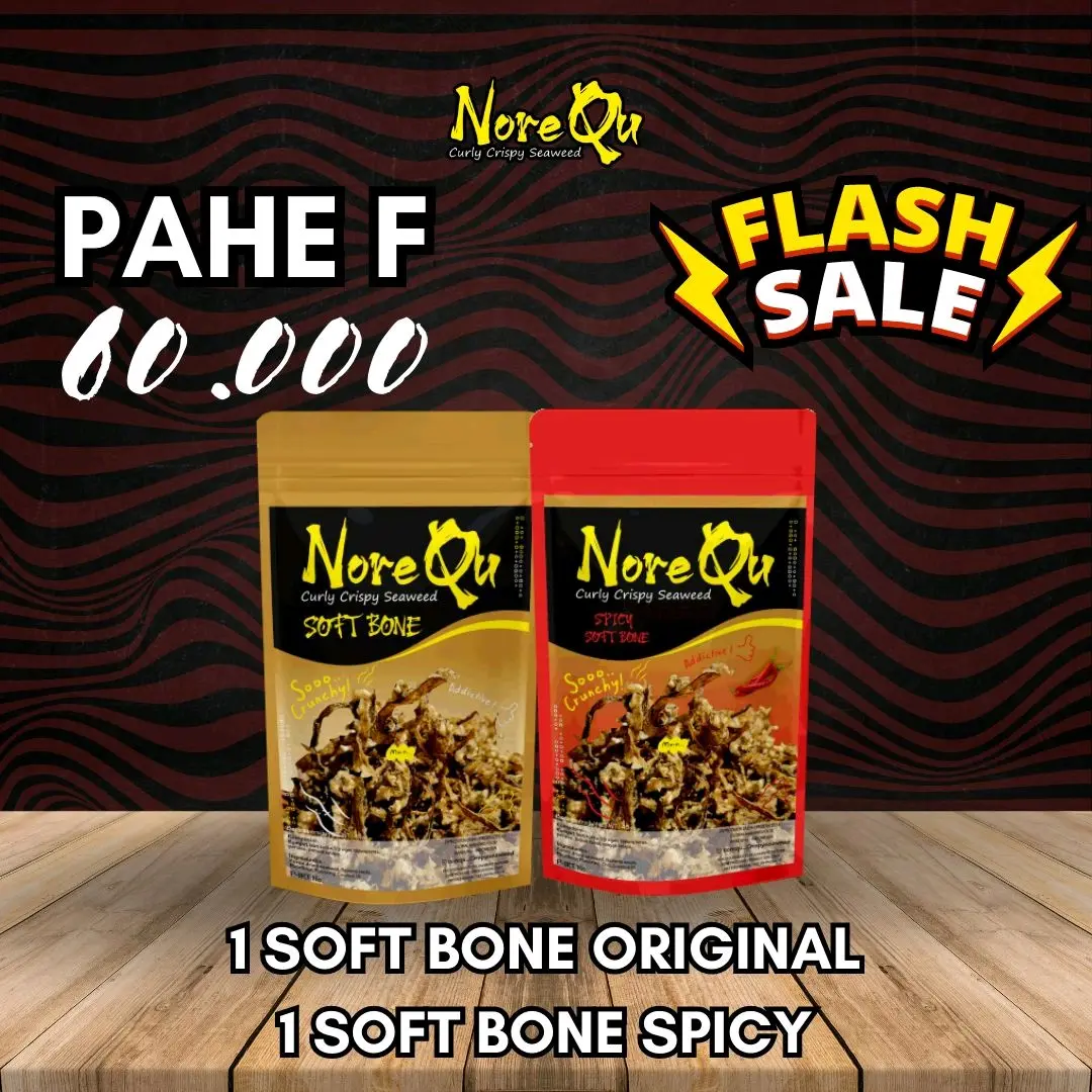 Promo paket hemat NoreQu Crispy Seaweed softbone Ori dan Spicy isi 2 Nori  Rumput  Laut