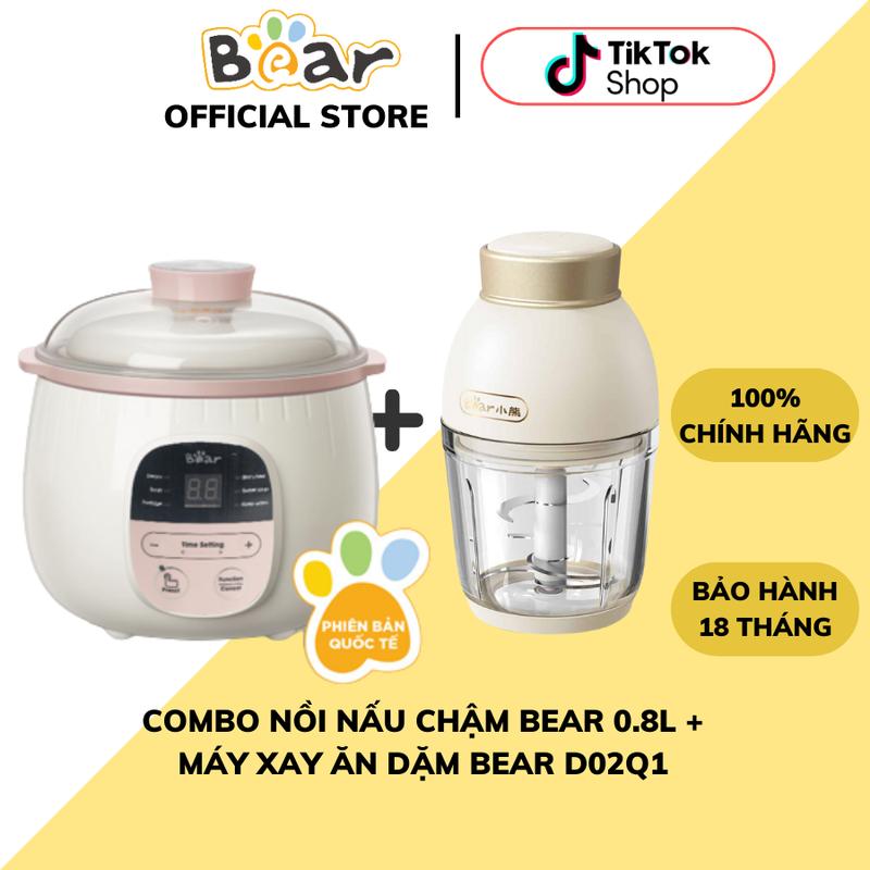 COMBO Nồi nấu chậm cho bé 0.8L Bear SUBE001+ Máy xay thực phẩm Mini màu trắng 0.6L Bear D02Q1, Bảo hành 18 tháng