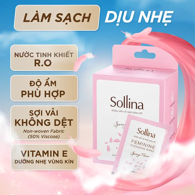 Hộp 20 gói khăn giấy ướt vệ sinh phụ nữ Sollina độ ẩm vừa phải giúp vùng kín khô thoáng dễ chịu 20gói/ hộp Women 3