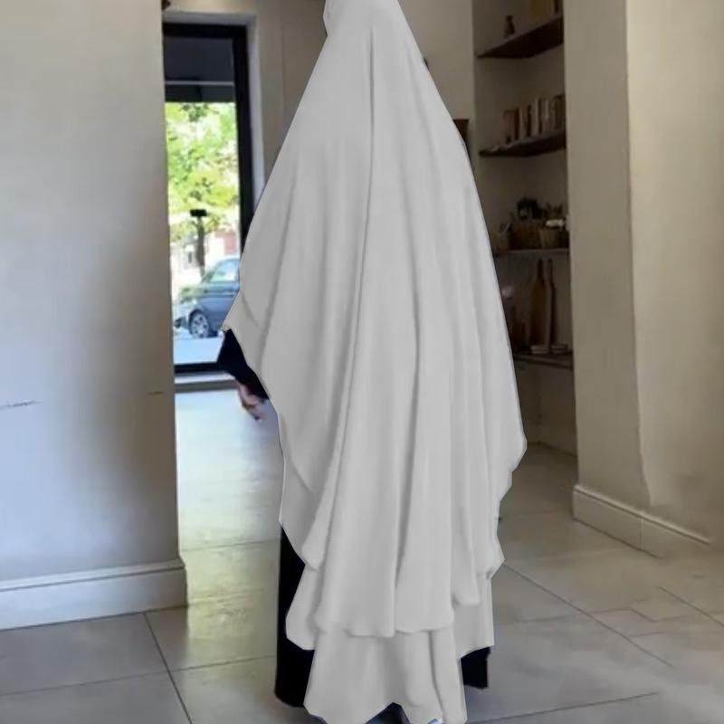 Product Introduction of Hot Sale Middle East Muslim Headscarf Solid Color Chiffon Front and Rear Double Layer Gown Hijab Khimar Msl161 3