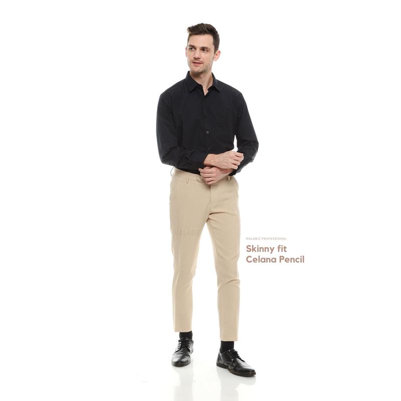 HIDEO - Celana kantor Ultra slim fit  warna Krem Creame Krim malabiz Polos Kain Melar 8