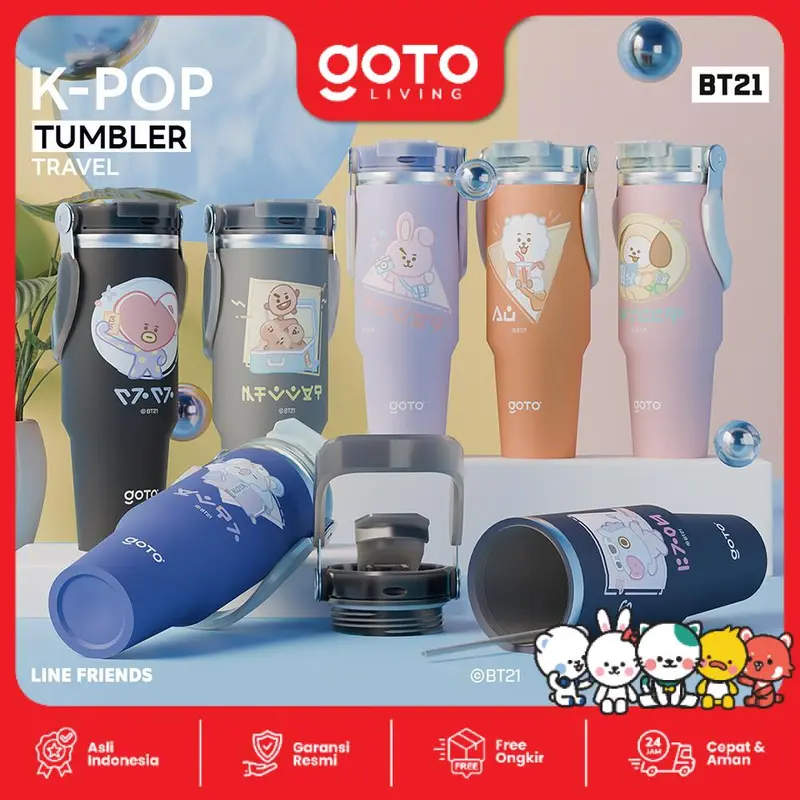 Goto [COD] K-Pop Travel X BT21 Tumbler Tahan Dingin Panas Botol Minum 900ML 0