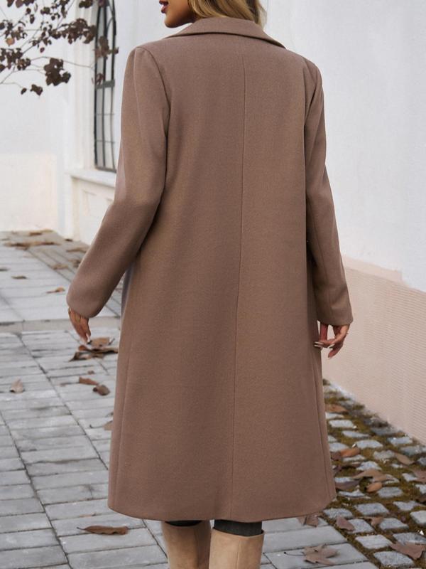 Women's Solid Button Front Pocket Overcoat, Casual Long Sleeve Lapel Neckline Coat for Fall & Winter, Women's Clothing for Daily Wear 3