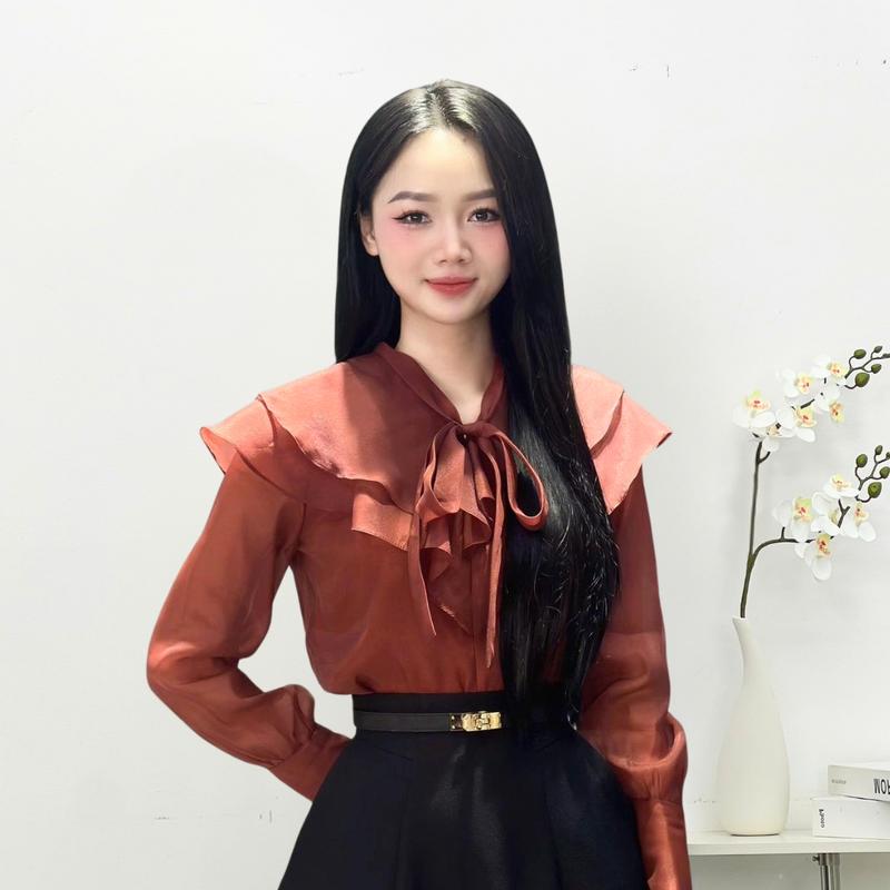 Áo Kiểu Nữ CCHAT Dáng Suông Cổ Nơ Kẹp Bèo Chất Voan 14ADV2012ST