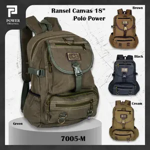 Tas Pria Ransel Kanvas Polo Power Tas Sekolah Remaja SMP-SMA-Kuliah Tas Punggung Kanvas Trendy Tas Travel Mudik Tas Gunung Jumbo Expanding Backpack Canvas Import Casual #7005