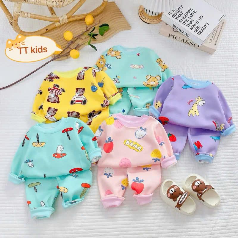  Combo5 bộ quần áo sơ sinh chất liệu nỉ lót lông dày dặn hoạ tiết ngẫu nhiên cho bé trai bé gái 3-14kg - Cho Bé Heo 