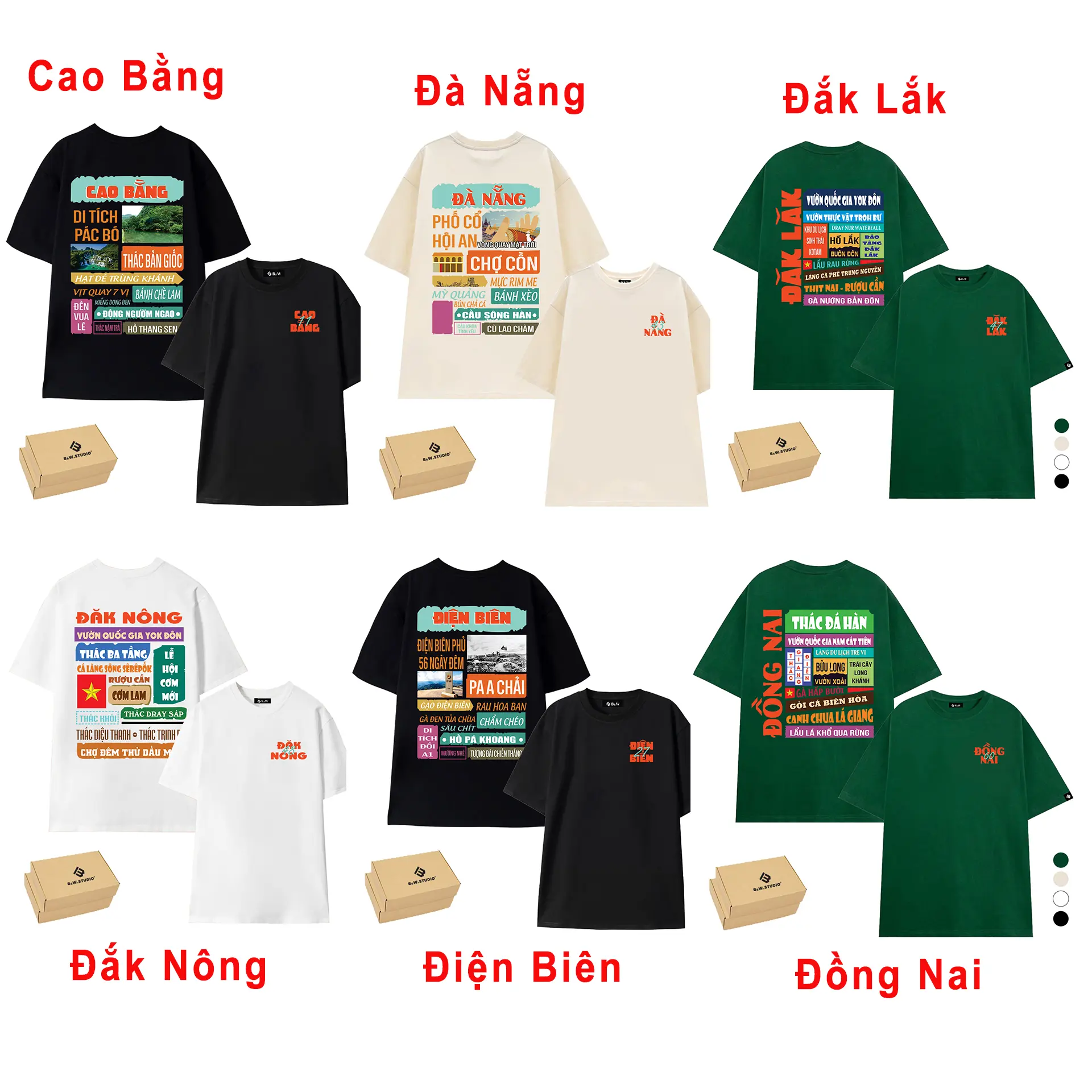 Áo 63 Tỉnh Thành Việt Nam: Cao Bằng , Đà Nẵng, Đắk Lắk, Đắk Nông, Điện Biên, Đồng Nai, Áo Thun B&W Studio, Chất Liệu Cotton, Dày Dặn, Form Rộng Unisex M-2XL