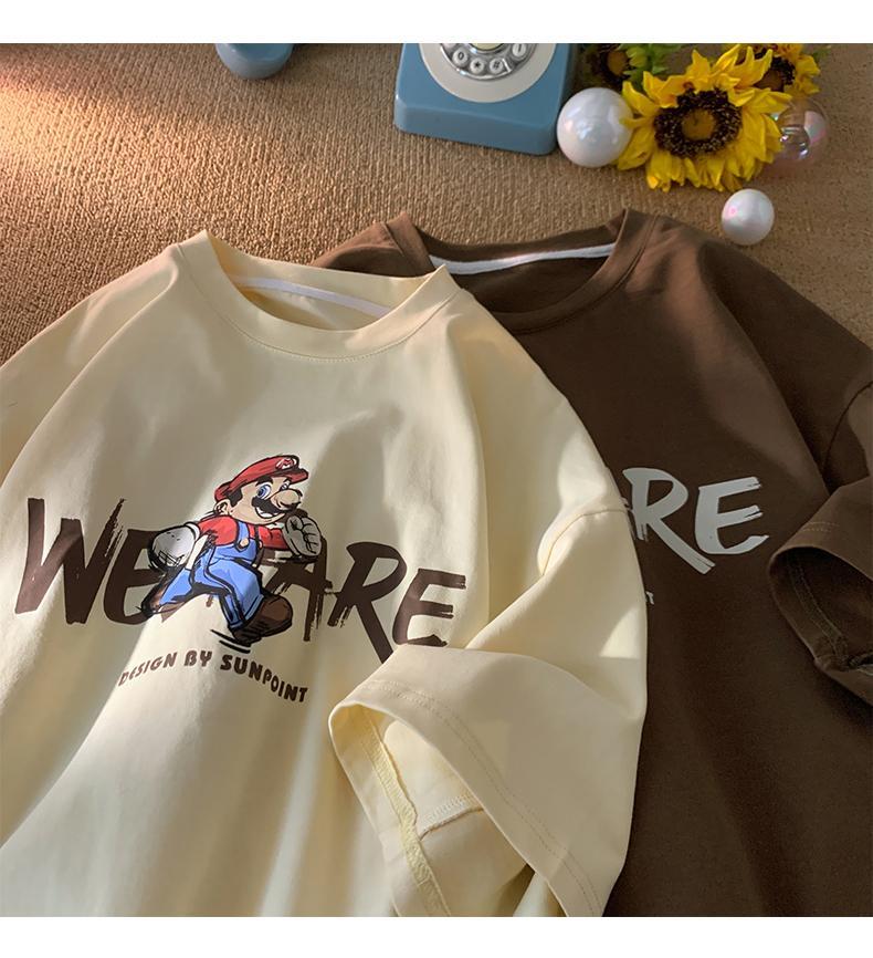 Product Introduction of Short sleeved T-shirt Women's Funny Cartoon Print Couple Summer New Round Neck Loose Men's and Women's Top 4
