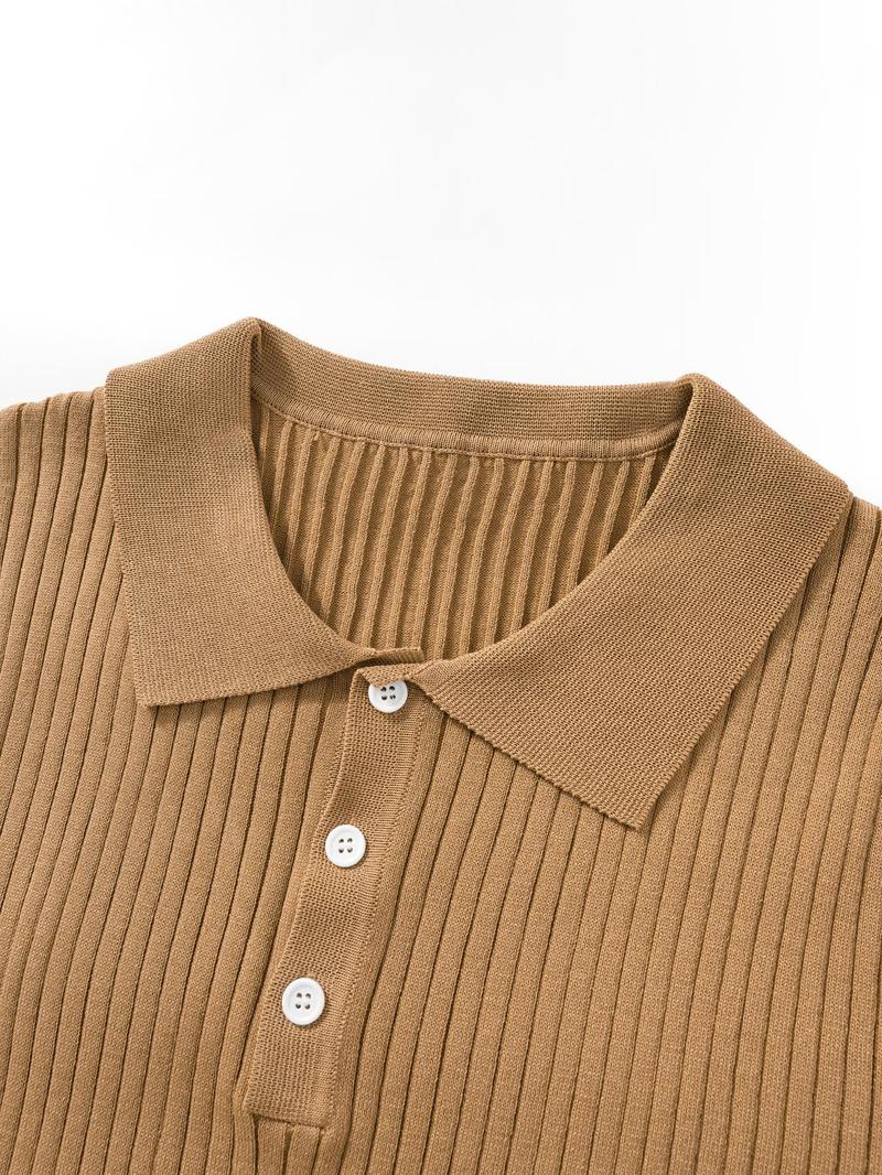 Product Introduction of Men's Solid Textured Short Sleeve Polo Shirt, Regular Fit Casual Fashion Button Front Collared Knitting Top for Summer, Fashion Men's Clothes for Daily Wear 5