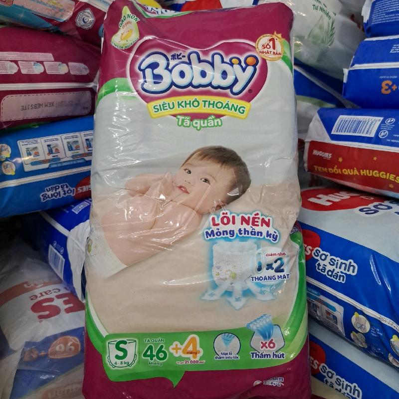 TÃ QUẦN BOBBY size S46+4= 50 +4miếng(4-8kg) gạo non organic , siêu mỏng thấm.
