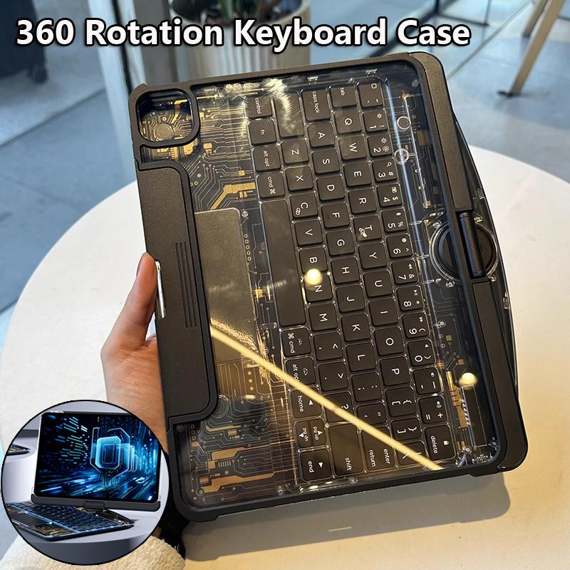 Bàn phím Touchpad, dành cho iPad Air 11 2024, Air 6 5 4 10.9, Pro 11 2024 10th 2022 7 / 8 / 9th 10.2, 9Th 8th 7th, có đèn nền, chống uốn cong, vỏ Acrylic, bàn phím Bluetooth trong suốt, có khe cắm bút ngăn kéo