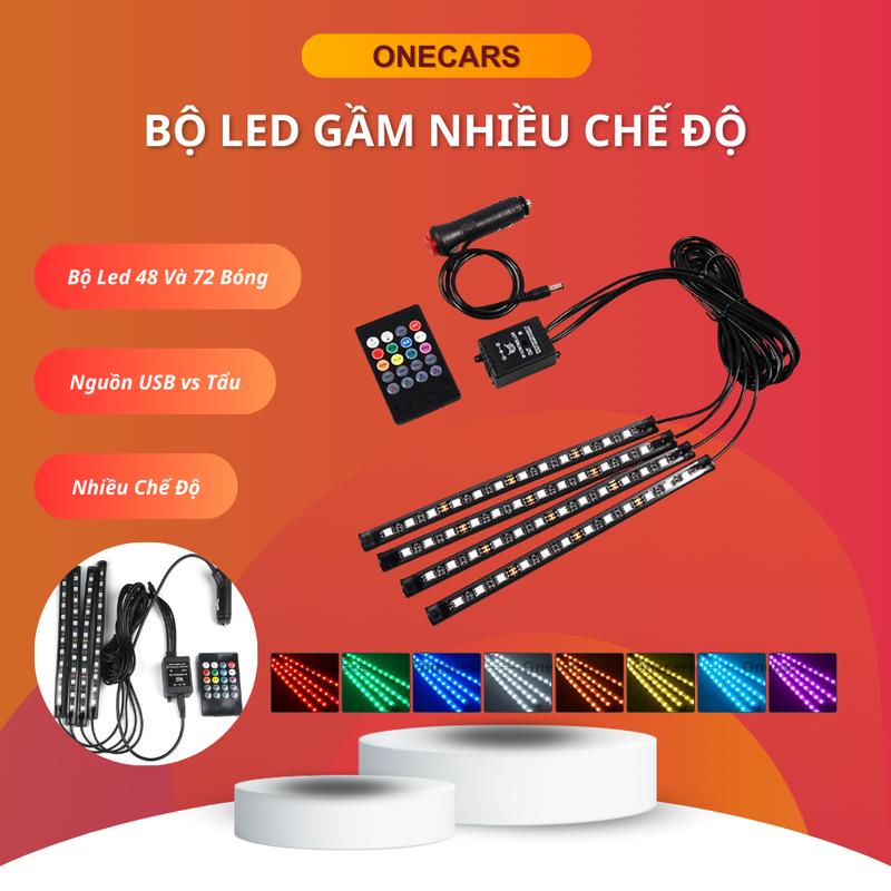 Đèn Led Gầm Ghế Nội Thất Ô Tô 48 và 72 Bóng Nháy Theo Nhạc, Nhiều chế Độ Màu Sắc