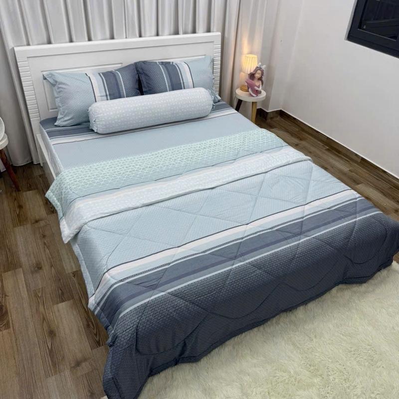 lụa tencel cao cấp ( bộ 5 món có +1 cái chăn )Đã chần bông  + 2 áo gối + cái áo ôm + cái ga bo chun) Chất vải mềm mịn mát lạnh) thoáng mát , thấm hút mồ hôi tốt