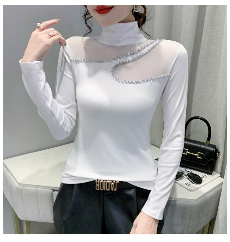 Product Introduction of Áo Mỏng Cho Nữ, Cổ Lọ European Station, Khâu Lưới, Thiết Kế khoét Dài Tay, Dáng Ôm, Hàng Mới Về Năm 2024, Thích Hợp Cho Mùa Thu Và Mùa Đông, Có Dát Kim Cương Top Women Sơ Mi Shirt 14
