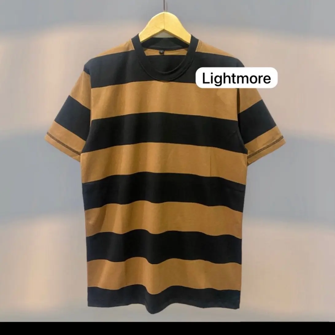 Kaos Stripe Premium Bahan 24s Tebal Coklat Hitam / T-shirt Salur biggest Crew Neck Katun