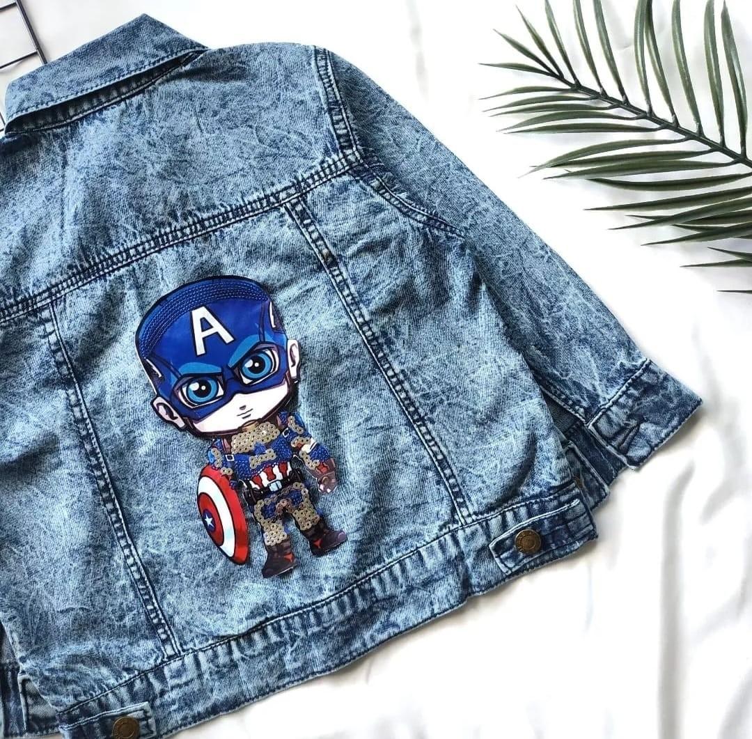JAKET JEANS ANAK GAMBAR 3D,LOL NYALA KARAKTER SUPER HERO, BULU, PITA& POLOS USIAH 1-10 TAHUN,PEREMPUAN/LAKI-LAKI Denim dasar 3-4 tahun