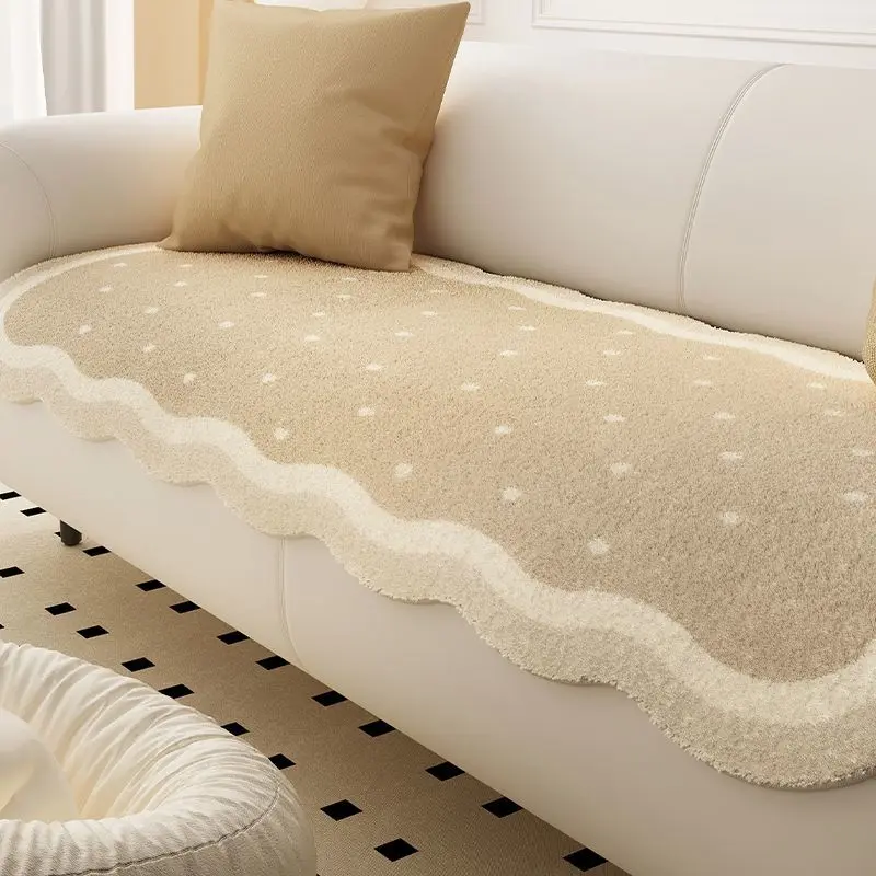 Đệm Sofa, Thiết Kế Bất Đối Xứng Chất Liệu Giả Cashmere, Đệm Ghế Sofa, Chống Trượt, Sofa Da, Khăn Bọc Đặc Biệt, Phong Cách Ins 2