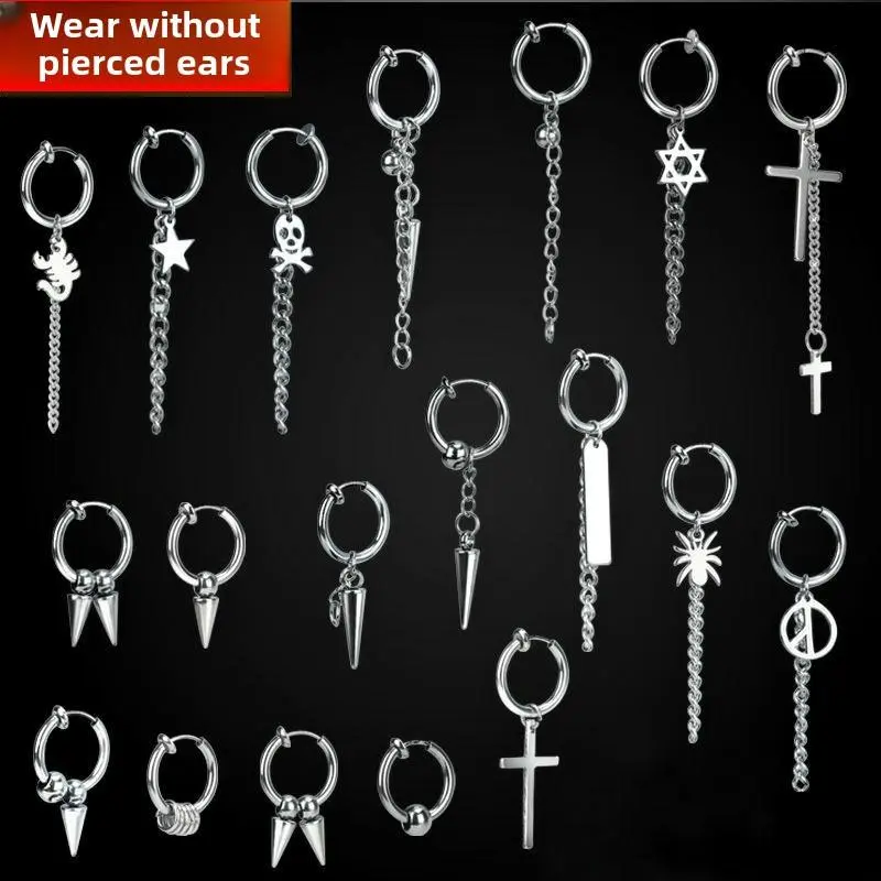Men's and Women's Non-Piercing Ear Clip // Korean Style Pseudo Earrings Pendant for Men and Women No Need Ear Piercing Ear Rings Spring Clip Ear Studs