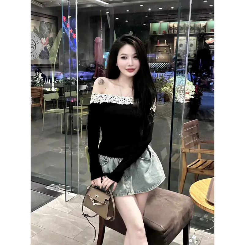 Áo Thun Trễ Vai Phối Viền Ren Hoa  Phong Cách Xinh Xắn Dễ Thương Cực Dễ Phối Đồ_ME0STORE 1