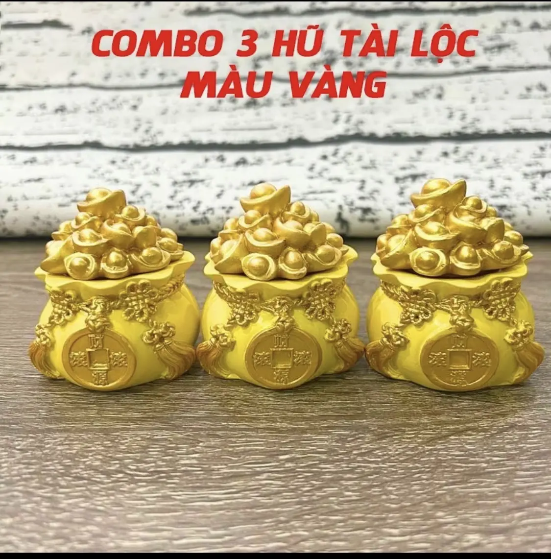 Conbo 3 Hũ Đựng muối gạo Tài Lộc ,Túi Thần May mắn trang chí ban thờ,phong thuỷ trong nhà ,men sứ cao cấp