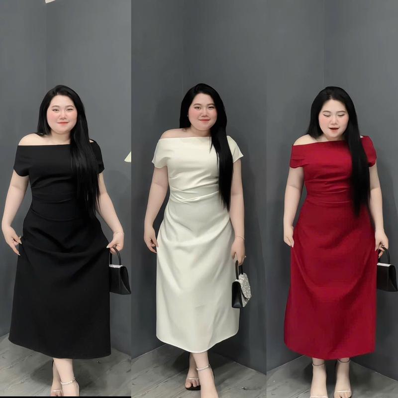 Đầm Dự Tiệc Dáng Dài Lệch Vai Tiểu Thư Sang Trọng Bigsize (58-90kg) Linhh Nguyen Bigsize