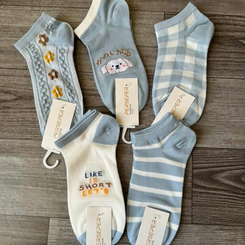 Set 5 đôi tất cổ ngắn màu xanh vải dày Tl11