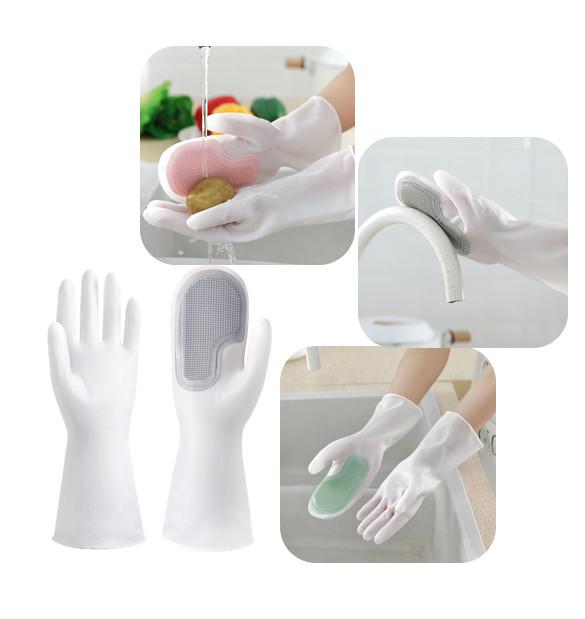 Set Đôi Găng Tay Rửa Chén Silicon Cao Cấp 1 Găng Tay , 1 Bao Tay Có Gai Tạo Bọt Dài 30cm Rửa Bát