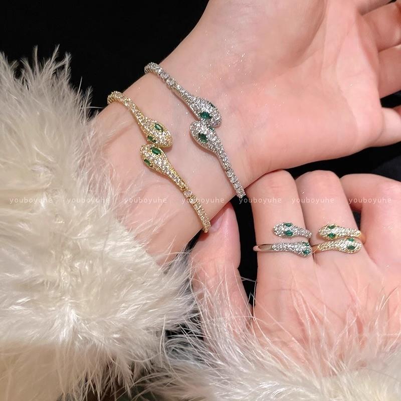 Product Introduction of Vòng Tay Có Thể Điều Chỉnh Hình Rắn Hoàng Đạo, Zircon Rhinestone Màu Xanh Lá Cây Sang Trọng, Dành Cho Nữ, Nhẫn Và Hoa Tai, Quà Tặng Trang Sức 4