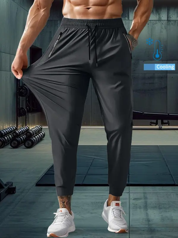 Men's Zipper Sports Joggers, Breathable Quick Drying Pants, Casual Comfy Trousers for Outdoor Workout Running, Clothing, Activewear, Runner Pants 3