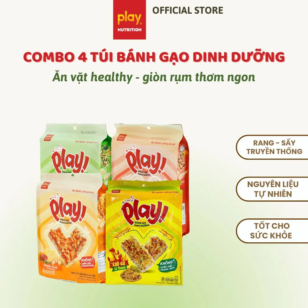 Combo 4 Túi Bánh Gạo Lứt Dinh Dưỡng Let’s Play - Bánh Ăn Vặt Healthy Tốt Cho Sức Khỏe
