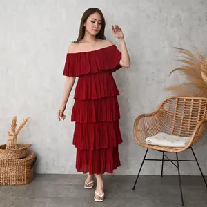 Pompom Dress Panjang 5 Layer | Casual Dress | Dress Pesta Wanita | Dress Korea Maxi