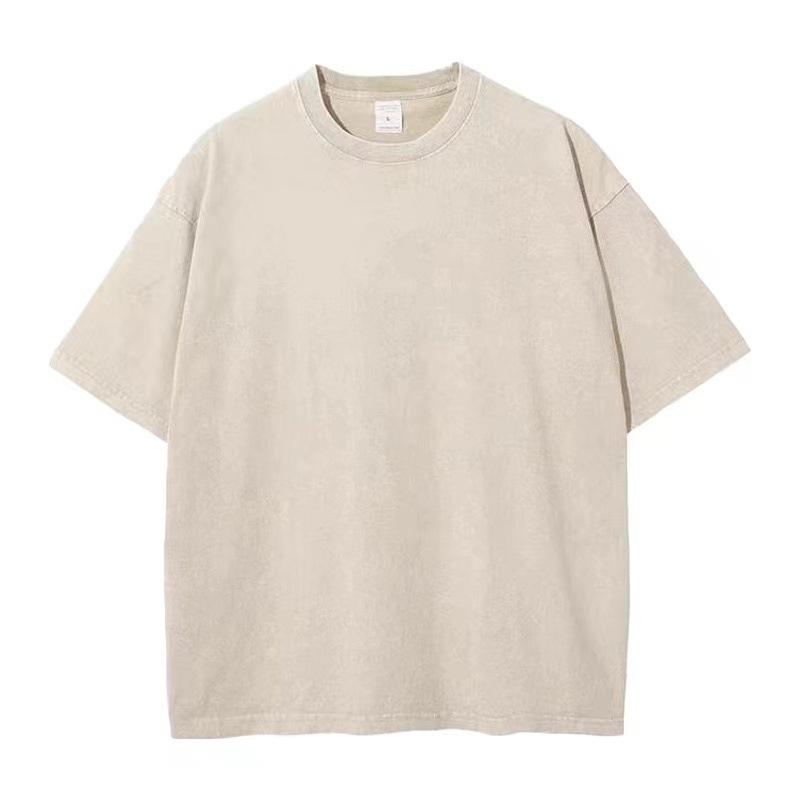 Product Introduction of 230G Heavy Washed Distressed Short-Sleeved T-shirt Men's All-Match Solid Color Loose round Neck 24