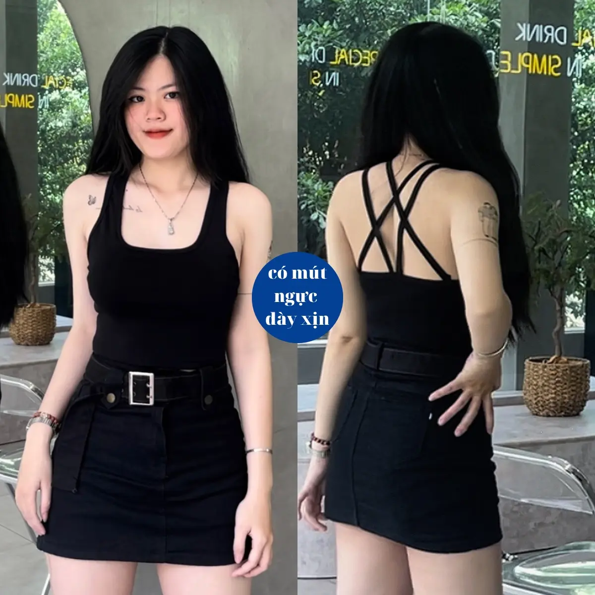 Áo croptop 2 dây bản to thiết kế dây đan sau lưng gợi cảm áo thun kiểu cổ vuông sexy tôn dáng có mút ngực LCH